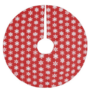 Ikat Snowflakes - Dunkelrot und weiß Polyester Weihnachtsbaumdecke