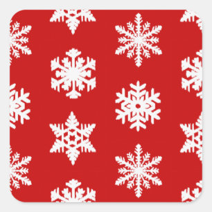 Ikat Snowflakes - Dunkelrot und weiß Quadratischer Aufkleber