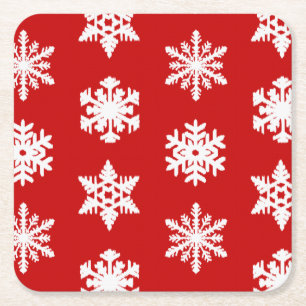 Ikat Snowflakes - Dunkelrot und weiß Rechteckiger Pappuntersetzer