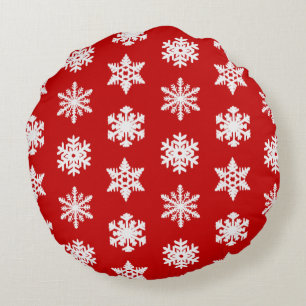 Ikat Snowflakes - Dunkelrot und weiß Rundes Kissen
