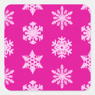 Ikat Snowflakes - Fuchsia und Eispink Quadratischer Aufkleber