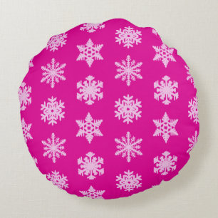 Ikat Snowflakes - Fuchsia und Eispink Rundes Kissen