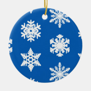 Ikat Snowflakes - Kobaltblau und weiß Keramik Ornament