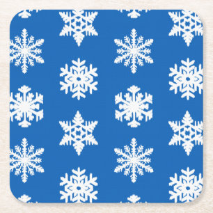 Ikat Snowflakes - Kobaltblau und weiß Rechteckiger Pappuntersetzer