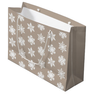 Ikat Snowflakes - Taupe tan und weiß Große Geschenktüte