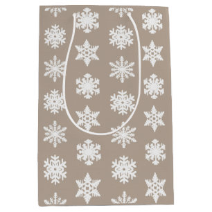 Ikat Snowflakes - Taupe tan und weiß Mittlere Geschenktüte