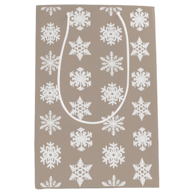 Ikat Snowflakes - Taupe tan und weiß Mittlere Geschenktüte (Vorderseite)