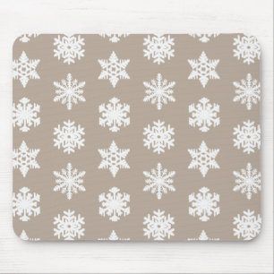 Ikat Snowflakes - Taupe tan und weiß Mousepad