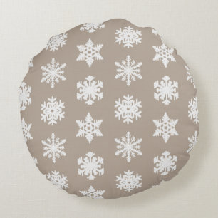 Ikat Snowflakes - Taupe tan und weiß Rundes Kissen