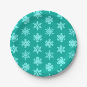 Ikat Snowflakes - Türkis und Wasser Pappteller
