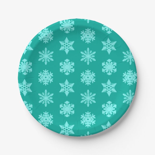 Ikat Snowflakes - Türkis und Wasser Pappteller (Vorderseite)