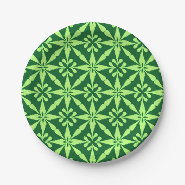 Ikat Star Pattern - Dunkelgrün Pappteller (Vorderseite)