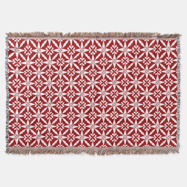 Ikat Star Pattern - Dunkelrot und Weiß Decke (Vorderseite)