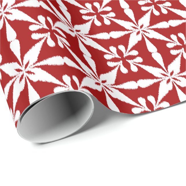 Ikat Star Pattern - Dunkelrot und Weiß Geschenkpapier (Rolleneckpunkt)
