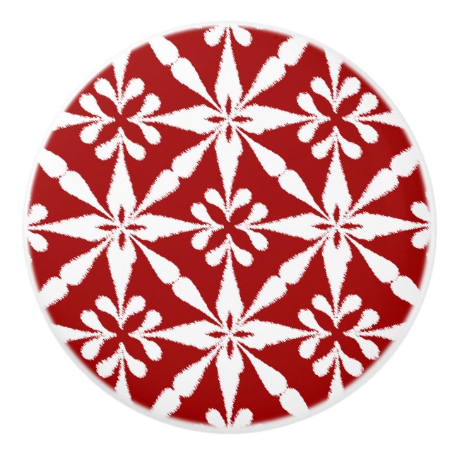 Ikat Star Pattern - Dunkelrot und Weiß Keramikknauf (Vorderseite)