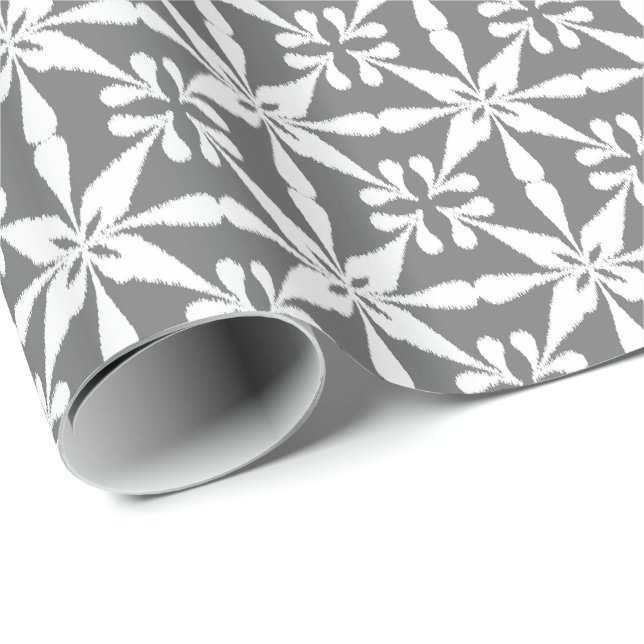 Ikat Star Pattern - grau/grau und weiß Geschenkpapier (Rolleneckpunkt)