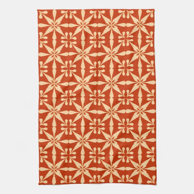 Ikat Star Pattern, Mandarin Orange Geschirrtuch (Vertikal)