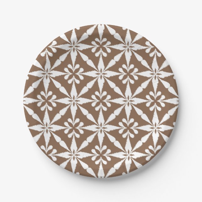 Ikat Star Pattern - Taupe Tan und White Pappteller (Vorderseite)