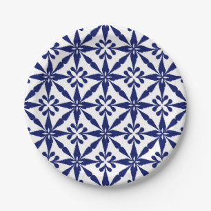 Ikat Sternchen-Vereinbarung - Marine-Blau und Weiß Pappteller