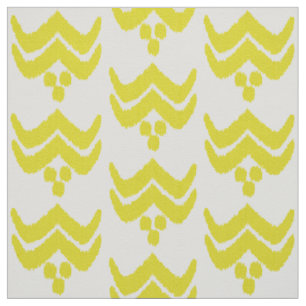 Ikat-Stilisierte Blüten - Senfgold und weiß Stoff