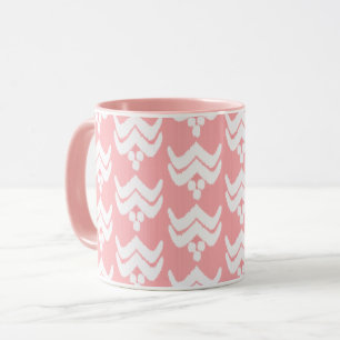Ikat stilisiertes Floral - Korallenrosa und Weiß Tasse