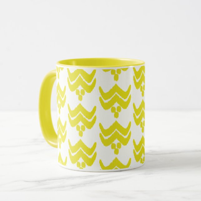 Ikat Stilvolle Blüte - Senfgelb und weiß Tasse (Vorderseite Links)