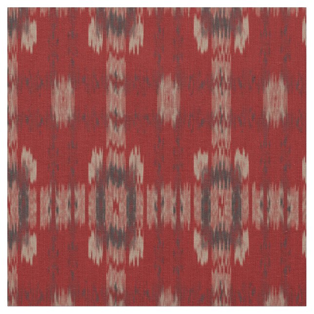 Ikat-Stoffmuster Muster in Rot-Weiß Stoff (Nahaufnahme)