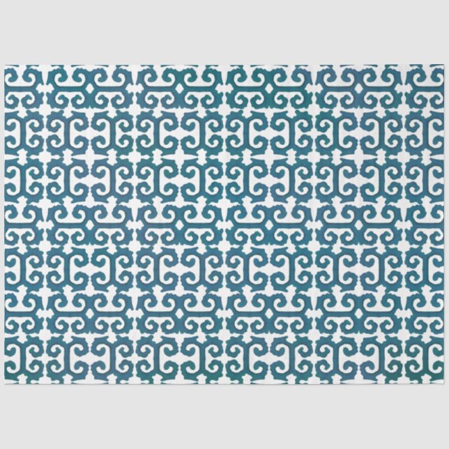 IKAT Tribal Muster Aquamarin Blau griechischer Sch Seidenpapier (Vorderseite)