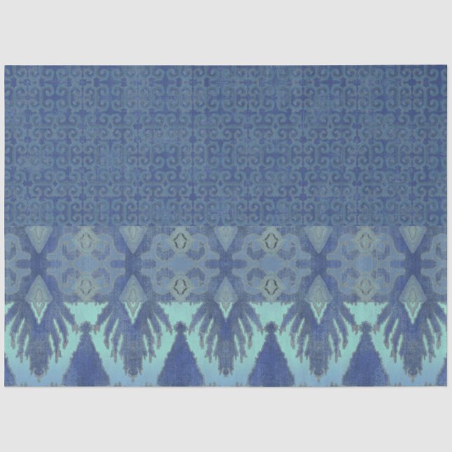 IKAT Tribal Muster Navy Türkisblau Decoupage Seidenpapier (Vorderseite)
