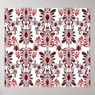 Ikat Wasserfarbe: Ethnische Stammeskultur nahtlos. Poster