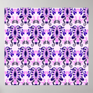 Ikat Wasserfarbe: Ethnische Stammeskultur nahtlos Poster