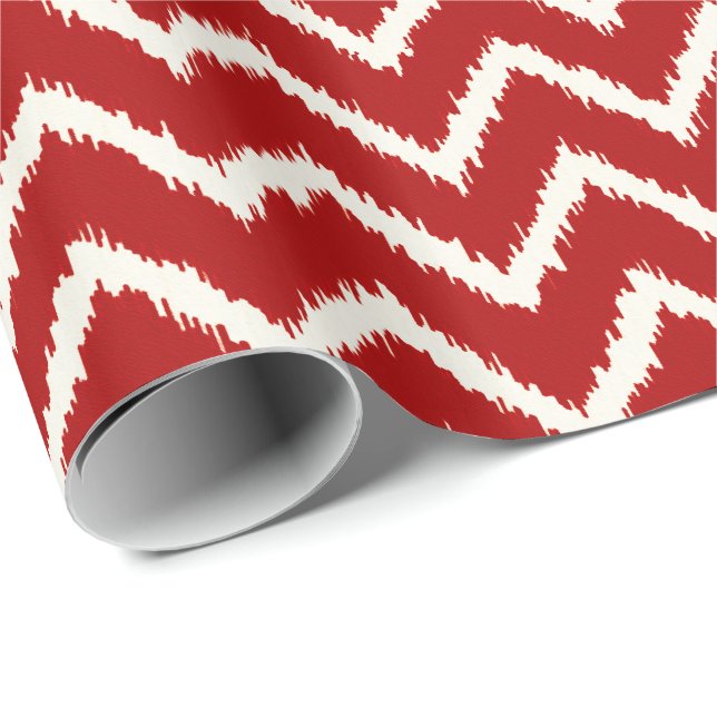 Ikat Zickzack Pattern - Tief rot und weiß Geschenkpapier (Rolleneckpunkt)