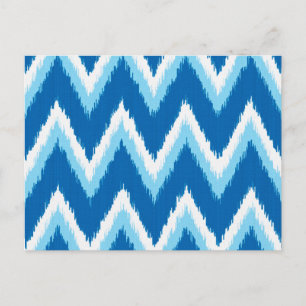 Ikat Zickzack Streifen - Kobalt, Sky Blue und Whit Postkarte