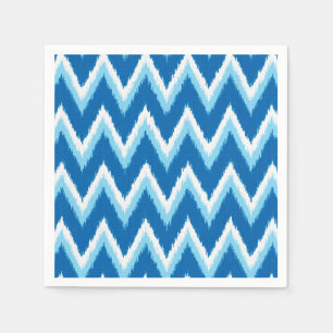 Ikat Zickzack Streifen - Kobalt, Sky Blue und Whit Serviette