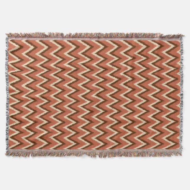 Ikat Zickzack Streifen - Rost, Braun und Beige Decke (Vorderseite)