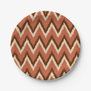 Ikat Zickzack Streifen - Rost, Braun und Beige Pappteller