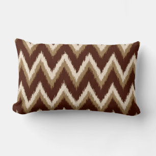 Ikat Zickzack Streifen - Schokolade braun & Beige Lendenkissen