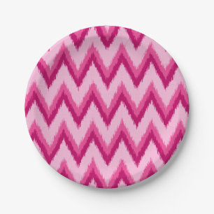 Ikat Zickzack Stripes - Fuchsia und Pink Pappteller