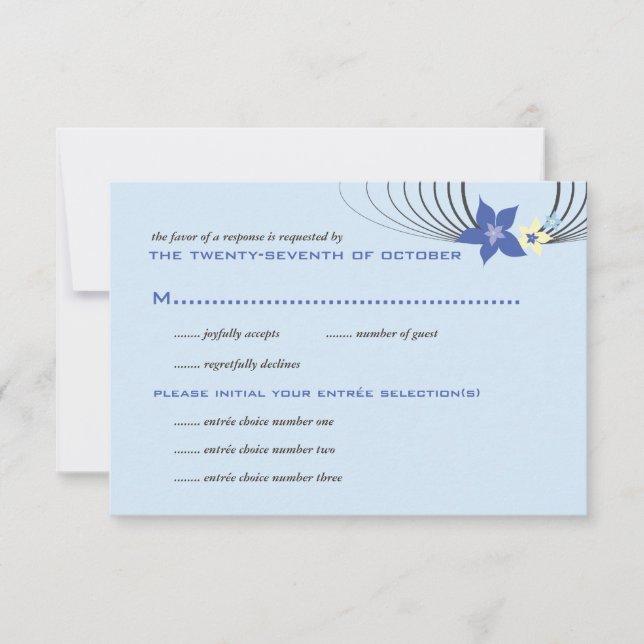 Ikebana Frangipani Hochzeit der tropischen blauen  RSVP Karte (Vorderseite)