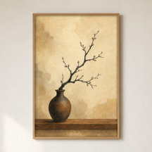 Ikebana-Zweig-Wasserfarben-Cottagecore-Kunstplakat