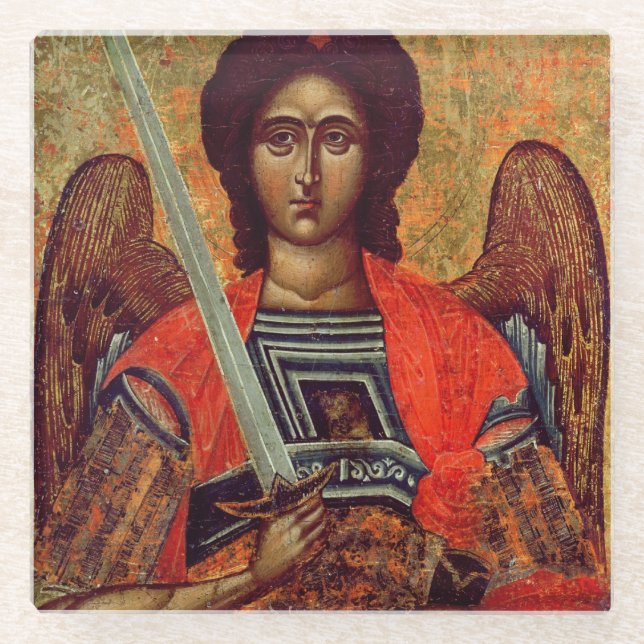 Ikone des Engels Michael, Grieche, 18. Jahrhundert Glasuntersetzer (Vorderseite)