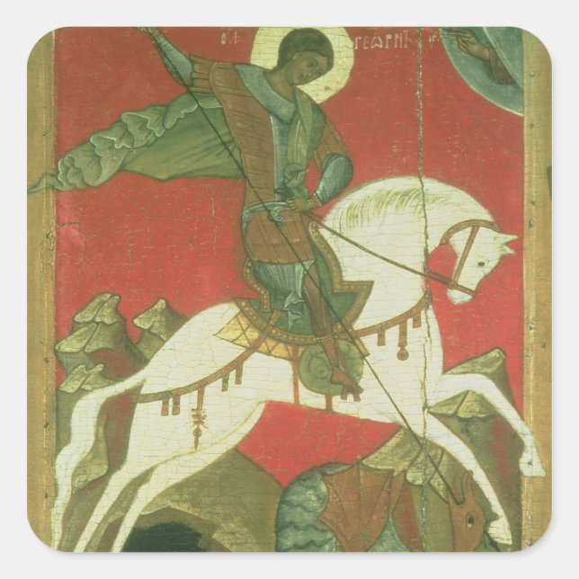 Ikone von St George und von Drachen Quadratischer Aufkleber (Vorderseite)