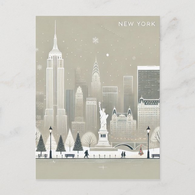 Ikonische Freiheitsstatue & NYC Skyline Holiday Postkarte (Vorderseite)