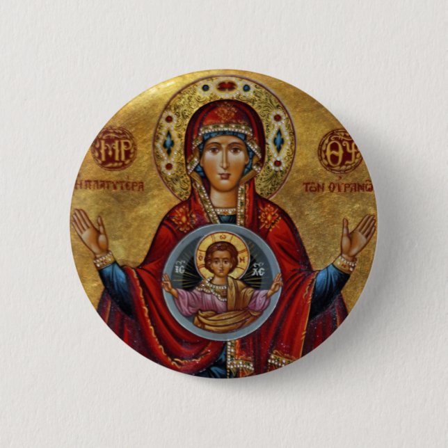 Ikonische Maria aus dem 15. Jahrhundert mit Christ Button (Vorderseite)