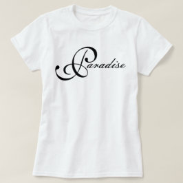 Ikonischer Chic und minimaler Paradise-Schriftzug T-Shirt