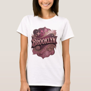 Ikonischer Pink BROOKLYN Druck T-Shirt