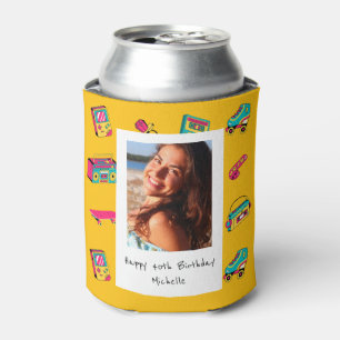 Ikonisches Geburtstagsgeschenk 90er, gelb mit Foto Dosenkühler