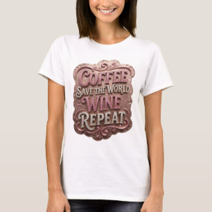 Ikonisches Rosa KOFFEE RETTE DIE WELT WEIN WIEDERH T-Shirt
