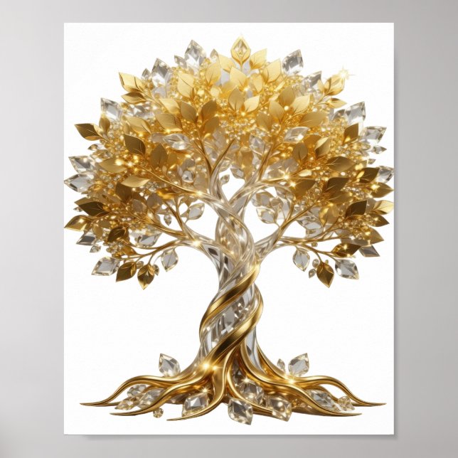 Ikonisches Silber GOLDENER LEBENSBAUM Textdesign v Poster (Vorne)