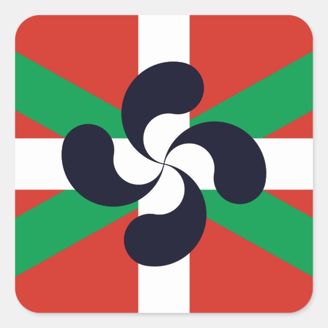 Ikurrina mit Lauburu-Symbol Quadratischer Aufkleber (Vorderseite)